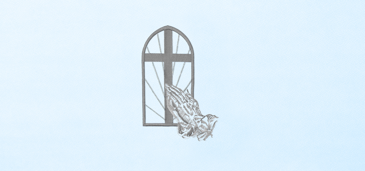 Church Window Hands Silver Blue Faux